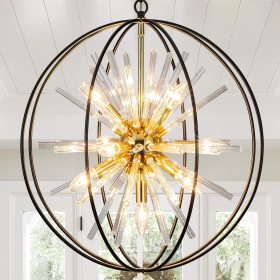 Modern Black and Gold Sputnik Chandelier for Dining Room D23" 10-Light Globe Chandelier Dining Room Chandelier for Living Room Foyer Entryway Kitchen Island
