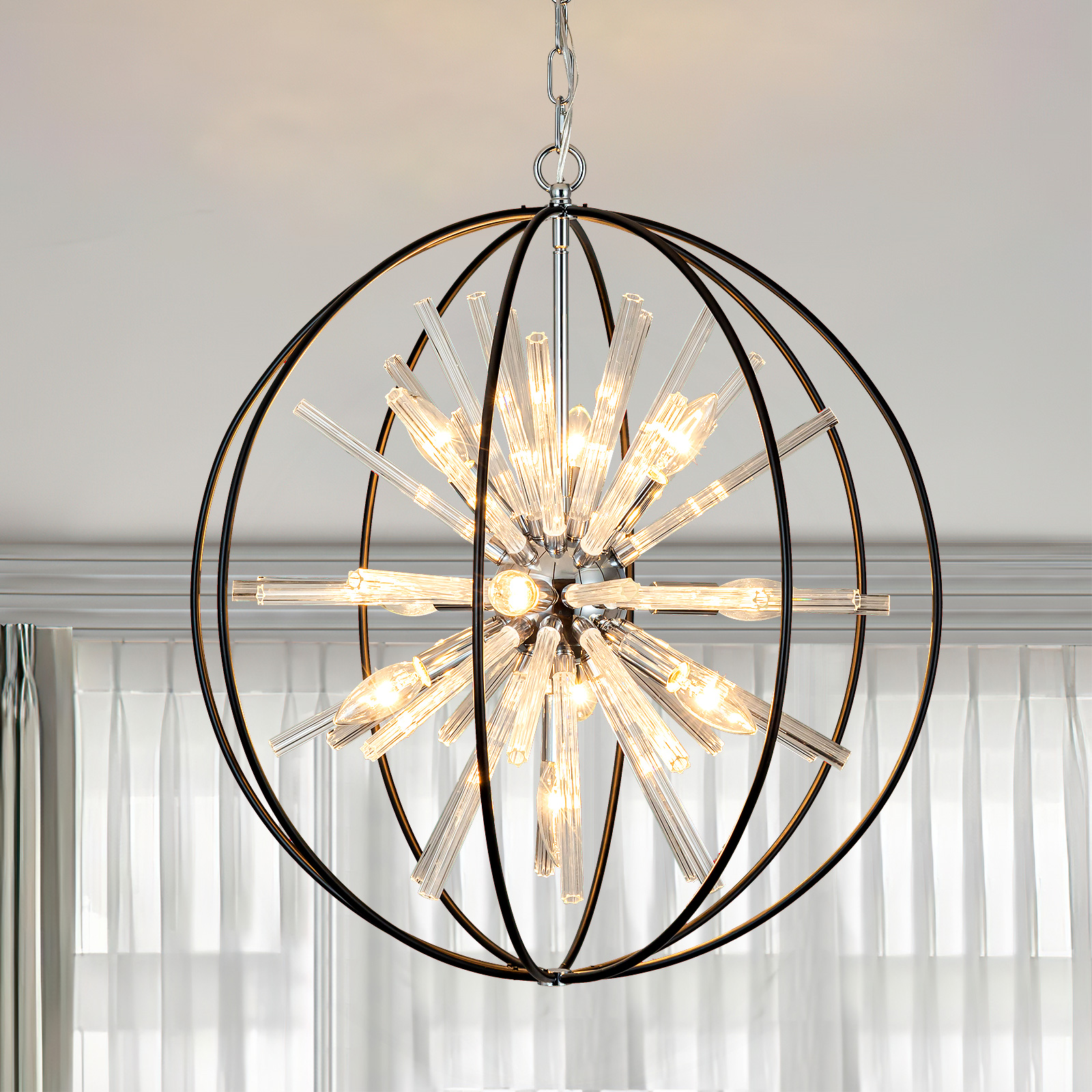 1 Vezzio Black Sputnik Chandelier 10-Light Modern Globe Crystal Chandeliers Adjustable Hanging Ceiling Firework Pendant Light Fixture for Entryway Foyer Stairway Bedroom Dining Living Room Hallway D22" - Image 1