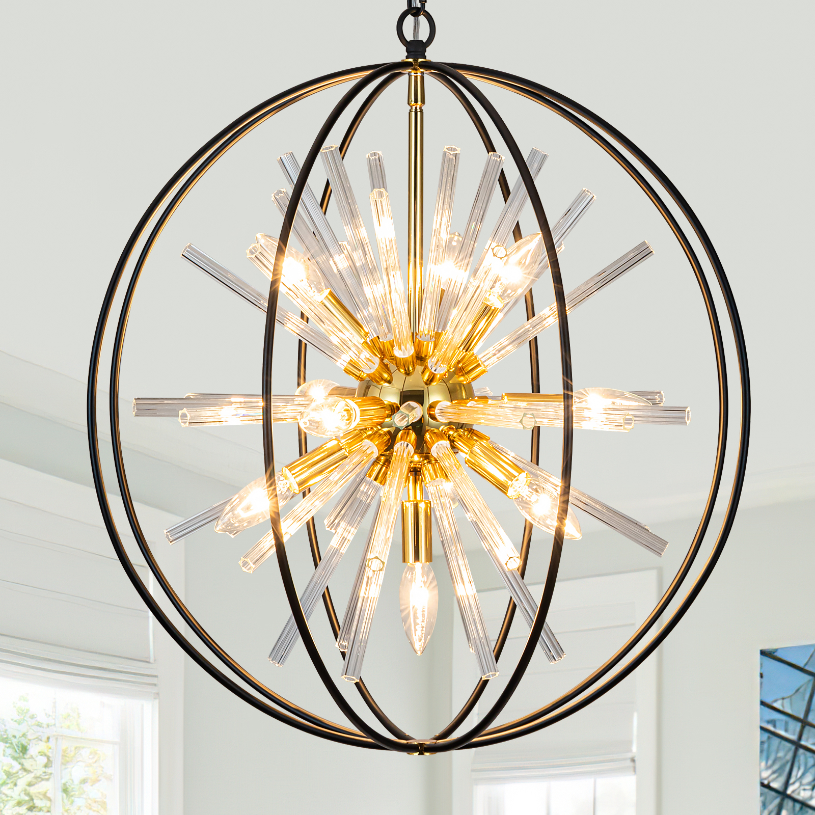 1 Black and Gold Chandelier Modern Chandeliers for Living Room 10-Light Globe Sputnik Chandelier 22 Inch Round Hanging Chandelier for Foyer Entryway Stairway Kitchen Island - Image 1