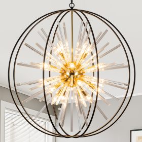 35" Black and Gold Chandelier for Entry Chandeliers for High Ceilings Large Globe Crystal Pendant Lights for Entryway Foyer Stairway Hallway Dining Room Living Room