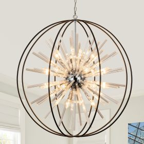 Large Black Crystal Chandelier 35 inch Modern Globe Chandeliers for High Ceilings 20-Light Round Chandelier for Foyer Entryway Stairway Dining Room Hallway Front Door