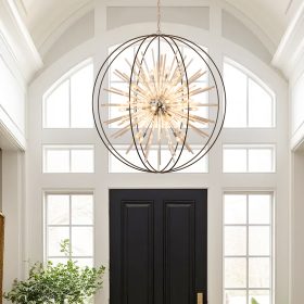 Vezzio 52" Large Globe Chandeliers for High Ceilings 32-Light Modern Black Crystal Chandelier Pendant Light Fixture for Entryway, Foyer, Stairway, Kitchen, Dining, Living Room