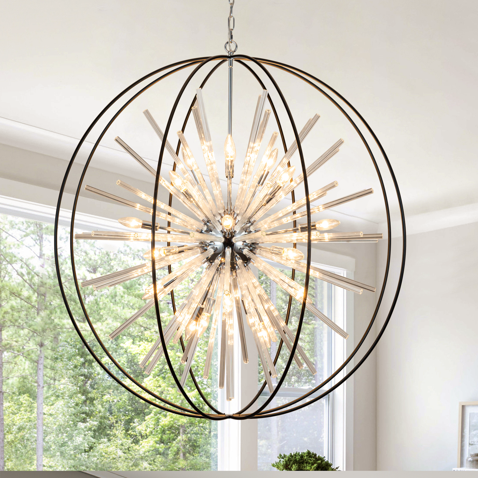24.9.15 泉自己改主图 Vezzio D42 Extra Large Chandeliers for High Ceilings 24 Light Big Globe Crystal Sputnik Chandeliers for Entryway Foyer Stairway Kitchen Dining Living Room Hallway Entrance - Image 1