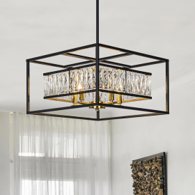 Modern Black Crystal Chandelier for Foyer Entryway | 5-Light Farmhouse Pendant Chandelier,Contemporary Hanging Light Fixture for Dining Room Living Room Bedroom Kitchen Island