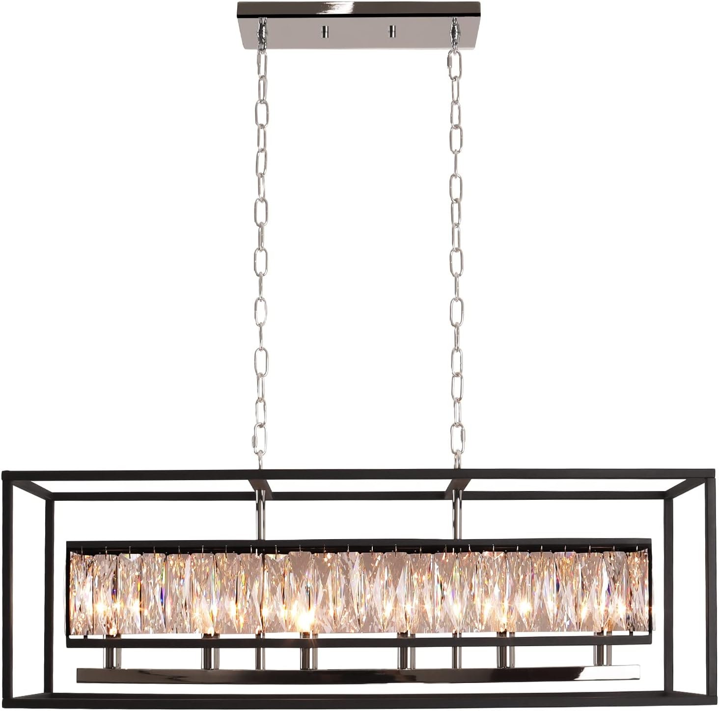 a83ea0d3-6dc9-4ad2-98e5-f9b8930db271 Modern Farmhouse Black Crystal Rectangle Chandelier for Dining Room | L35" 6-Light Pendant Light Fixture, Adjustable Linear Chandelier for Dining Room Kitchen Island - Image 1
