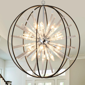 Vezzio Modern Chandelier for Entryway Foyer D27 Inch Black Globe High Ceiling Chandelier 12-Light Contemporary Hanging Light Fixture for Dining Room Kitchen Living Room Hallway Stairway