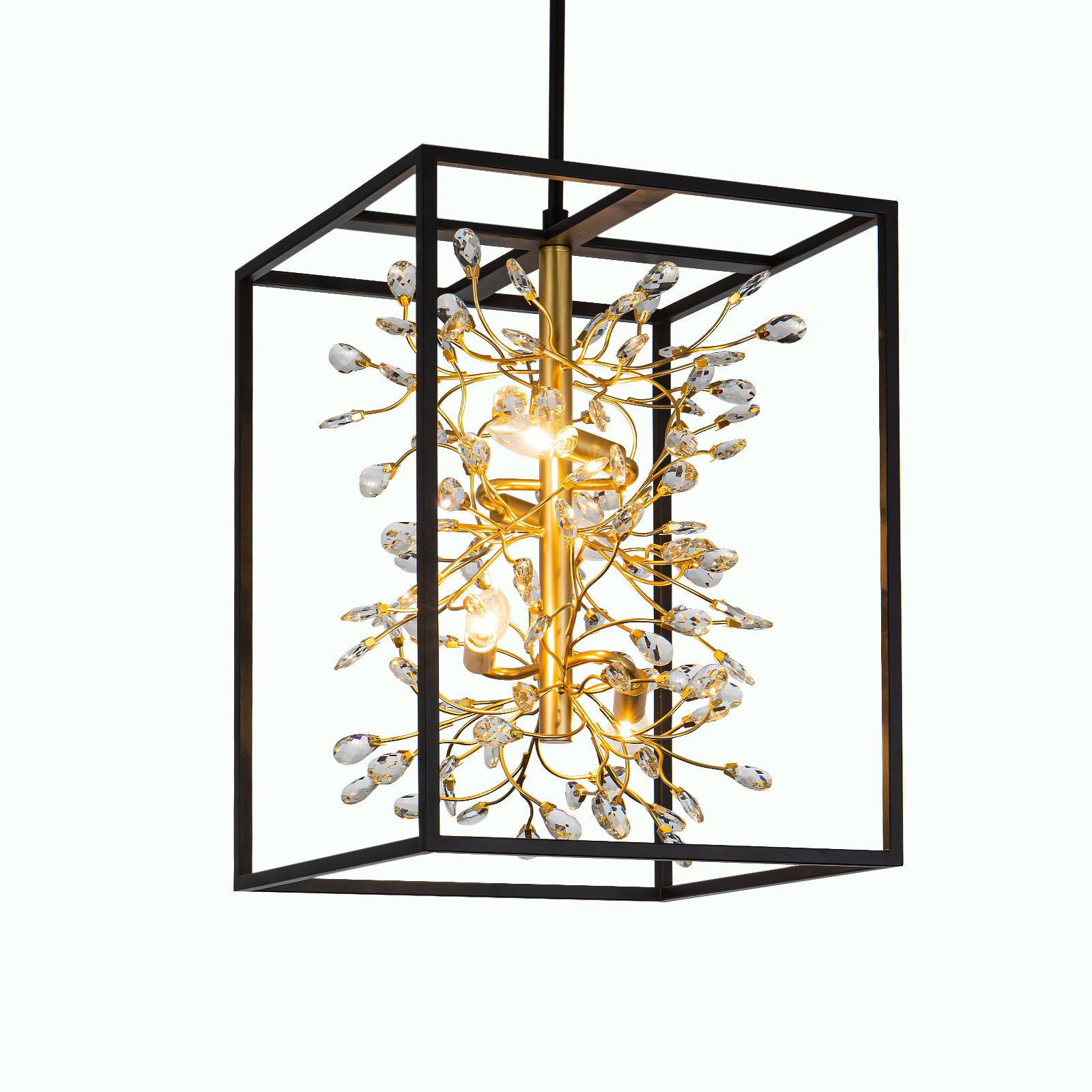 1 Modern Black and Gold Crystal Chandelier for Foyer Entryway | H21" 4-Light Modern Farmhouse Pendant Light for Entryway, Foyer,Dining Room, Kitchen Island, Staircase, Hallway - Image 1
