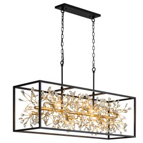 Large Black and Gold Rectangle Crystal Chandelier for Dining Room | L48" 10-Light Modern Chandeliers Rectangular Farmhouse Light Fixture for Kitchen Island