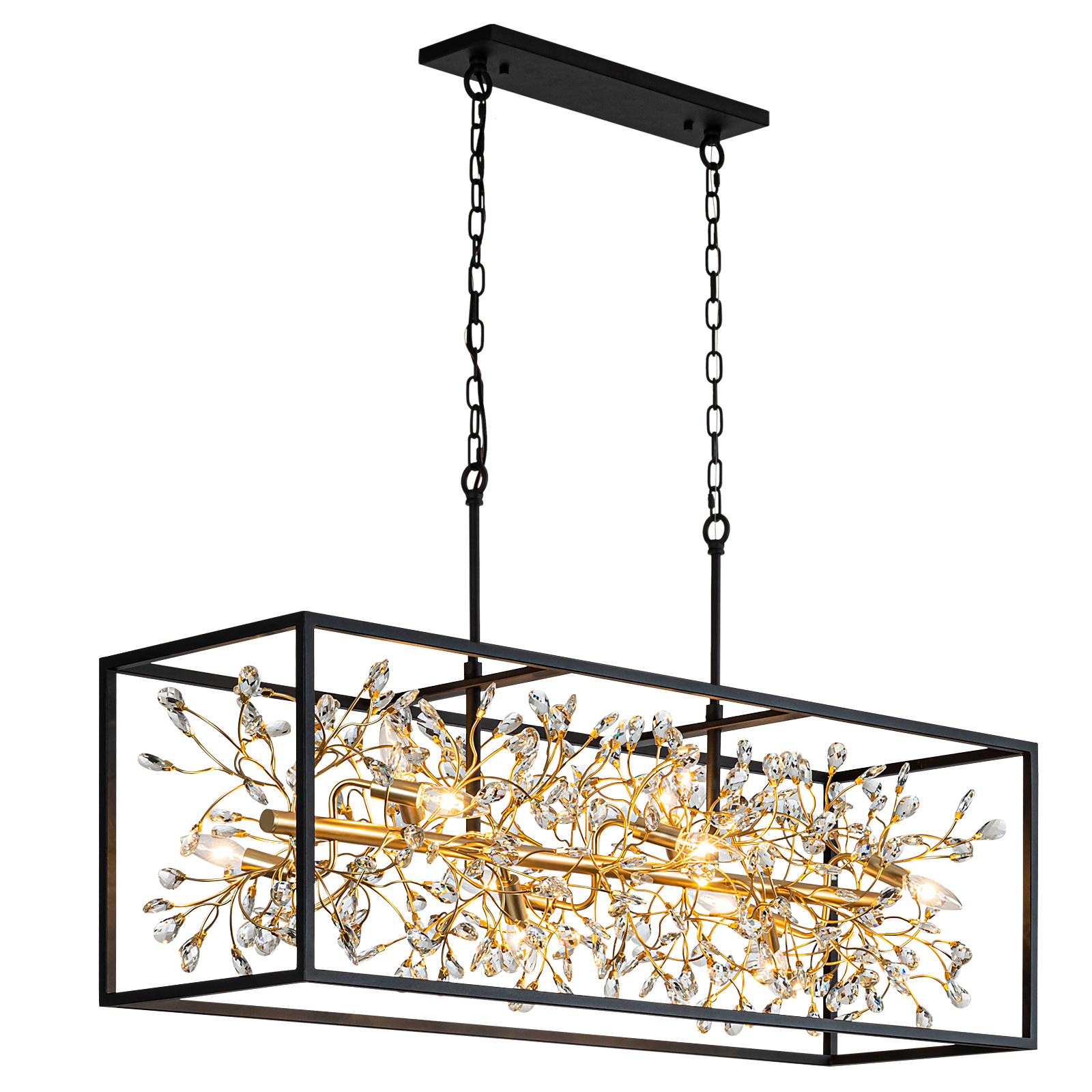 1 Large Black and Gold Rectangle Crystal Chandelier for Dining Room | L48" 10-Light Modern Chandeliers Rectangular Farmhouse Light Fixture for Kitchen Island - Image 1