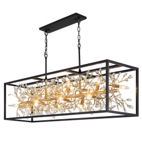 Vezzio Modern Black and Gold Rectangle Crystal Chandelier for Dining Room L58" 14-Light  Large Chandeliers Rectangular Modern Luxury Pendant Light Fixture for Dining Room Kitchen Island