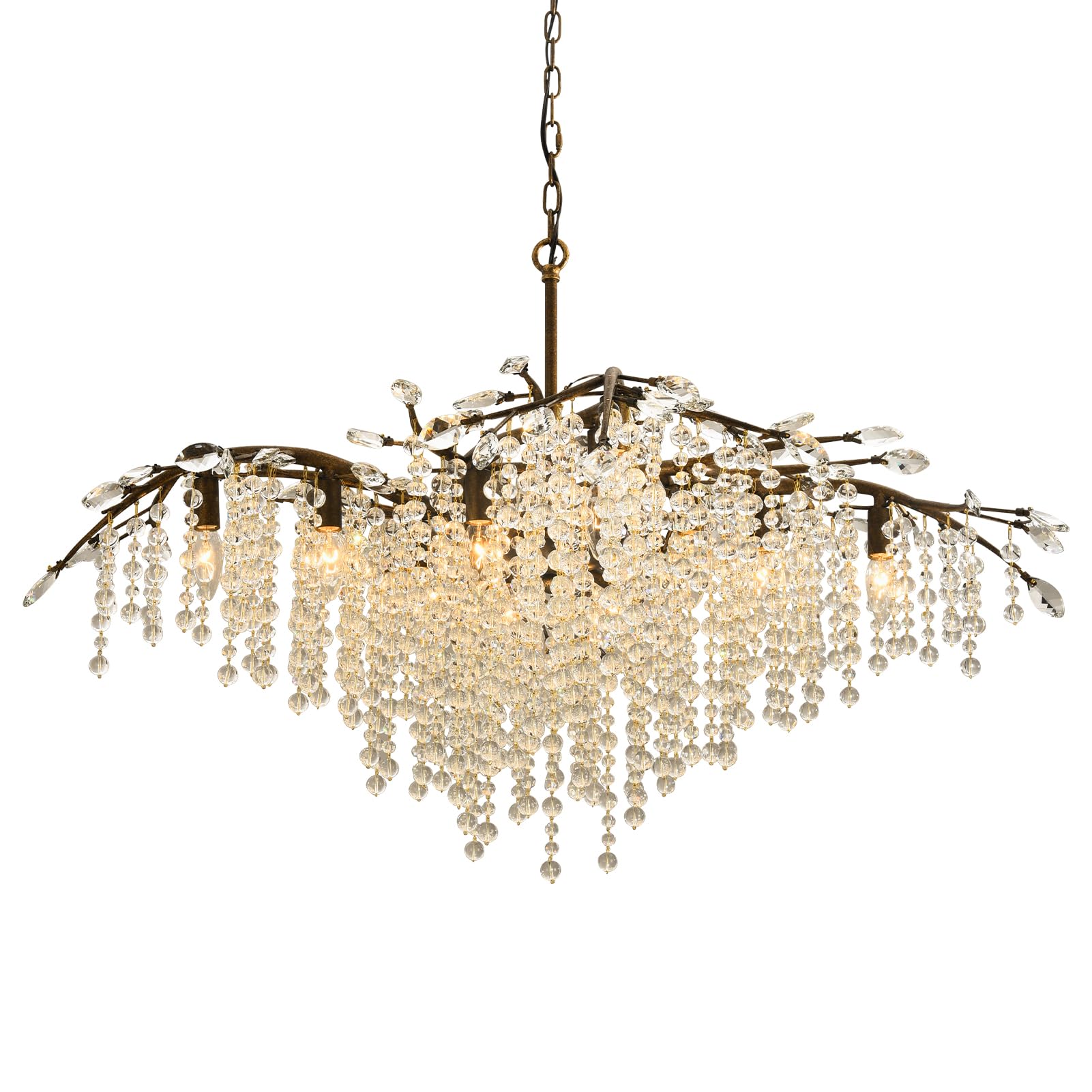 image_1 Large Vintage Farmhouse Branch Crystal Chandelier for Dining Room 42" 12-Light Antique Modern Bronze Light Fixture for Dining Table, Living Room,Kitchen,Entryway & Foyer,Adjustable Hanging - Image 1