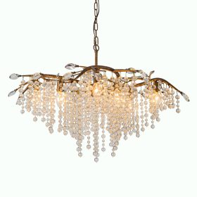 Farmhouse Tree Branch Bronze Crystal Chandelier for Dining Room | 8-Light Light Fixture, 35" Adjustable Rustic Pendant Light for Kitchen Island Living Room Entryway Foyer