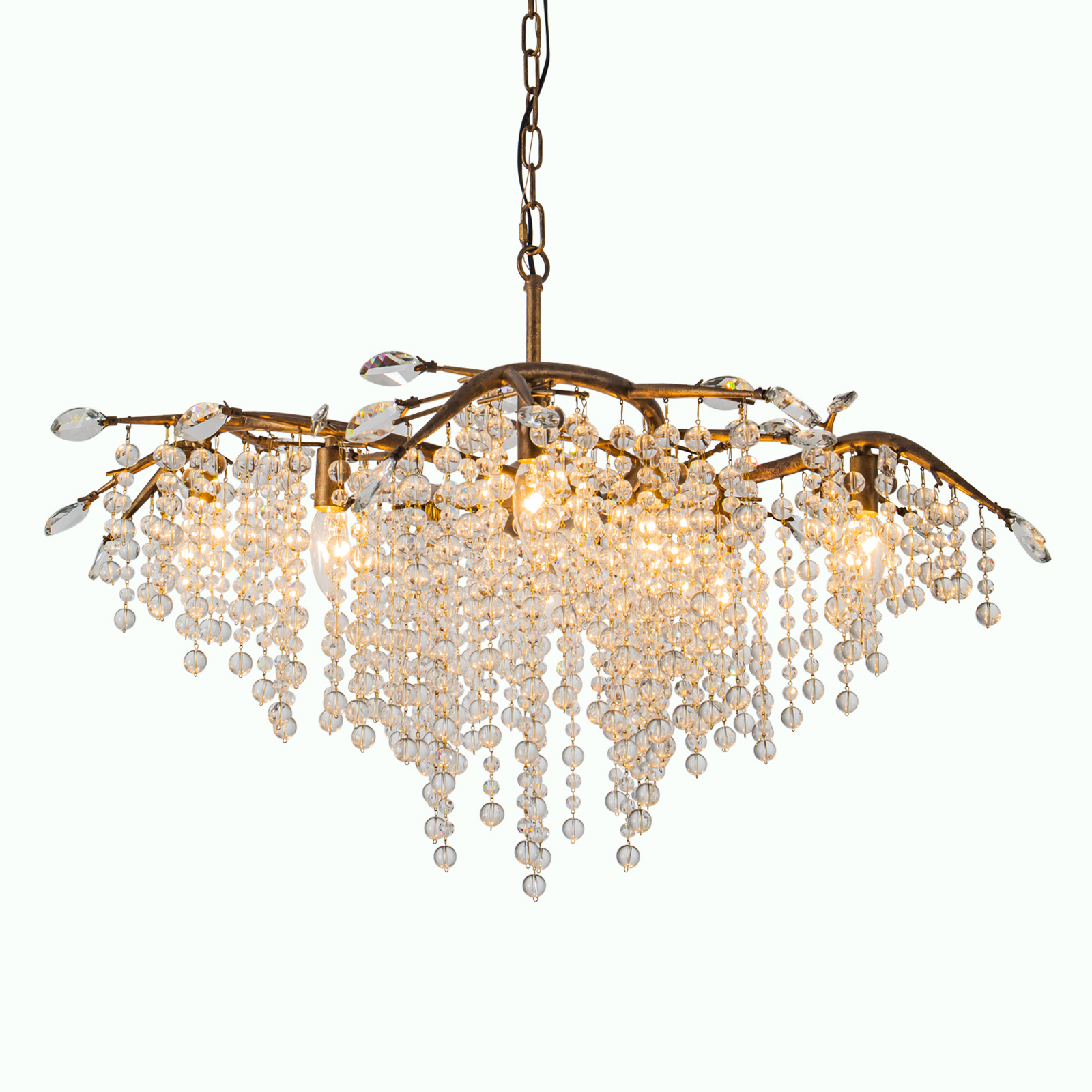 白底 Farmhouse Tree Branch Bronze Crystal Chandelier for Dining Room | 8-Light Light Fixture, 35" Adjustable Rustic Pendant Light for Kitchen Island Living Room Entryway Foyer - Image 1
